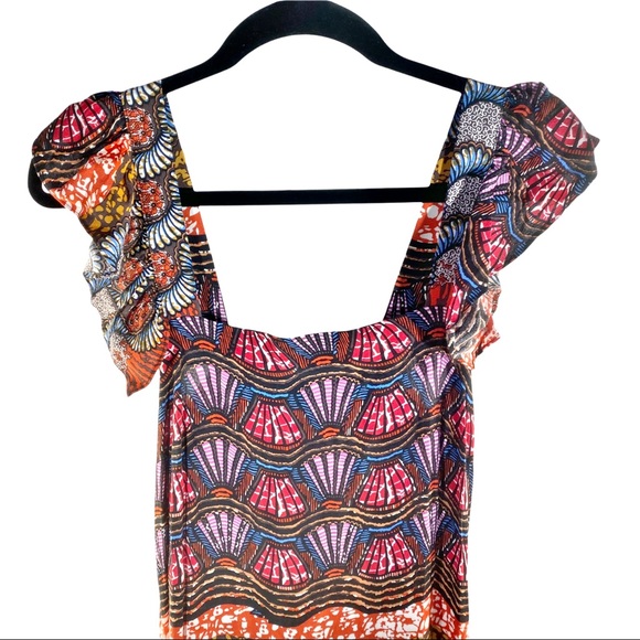 Corey Lynn Calter Anthropologie Doriane Midi Dress Abstract Pattern Ruffle XS - Picture 7 of 10